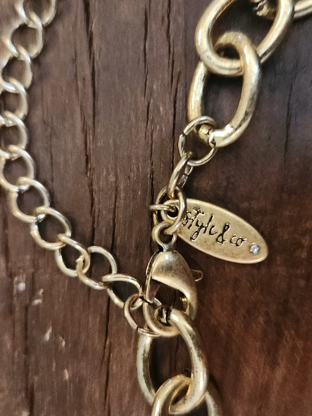 Vintage Coastal Boho Gold Chain Charm Necklace Shell Pearl Wood